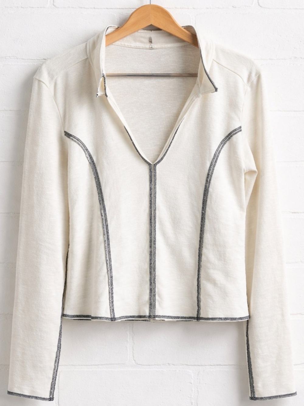 Pilcro White Contrast Stitch Mock Neck Long Sleeve Top Fitted Lounge Y2K Size L